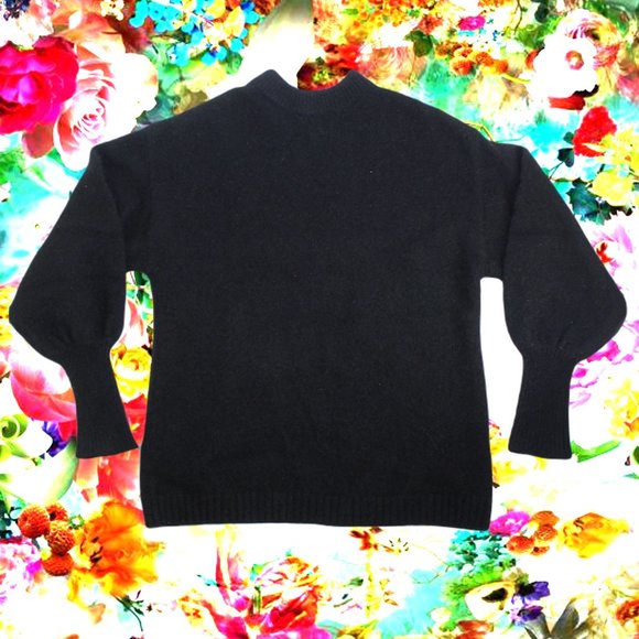 Unbranded Sweaters - Black Mohair Sweater Puffy Sleeves Boxy Oversized Fluffy Knit Tall Ribbed Cuffs